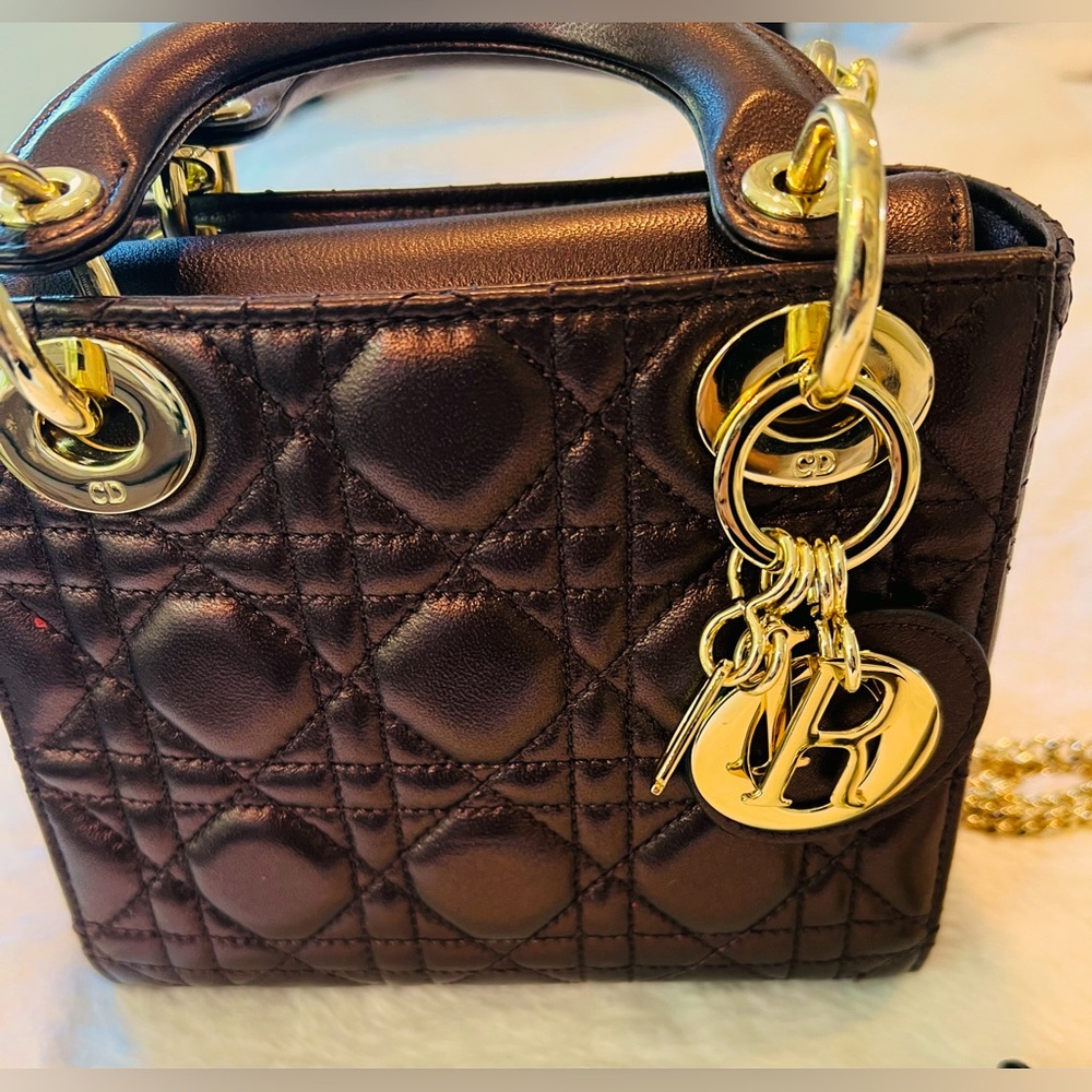 Dior Brown Quilted Mini Lady Bag with Gold Hardware- copy